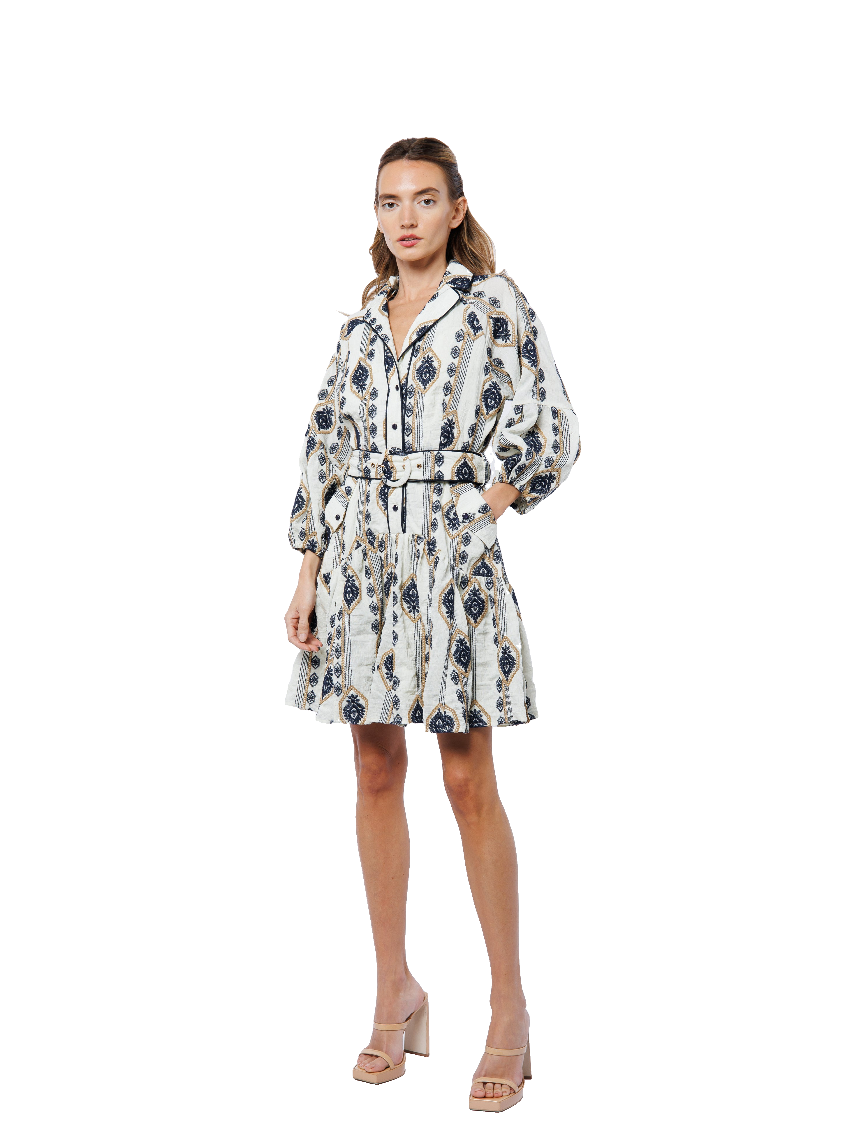 Jasper Embroidered Long Sleeve Shirt Dress