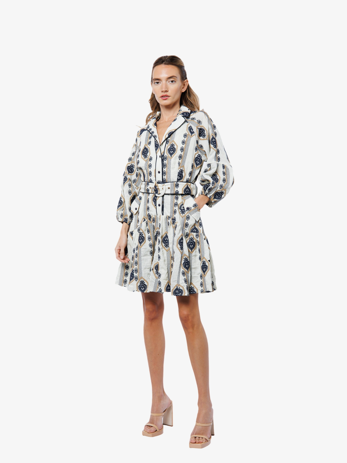 Jasper Embroidered Long Sleeve Shirt Dress