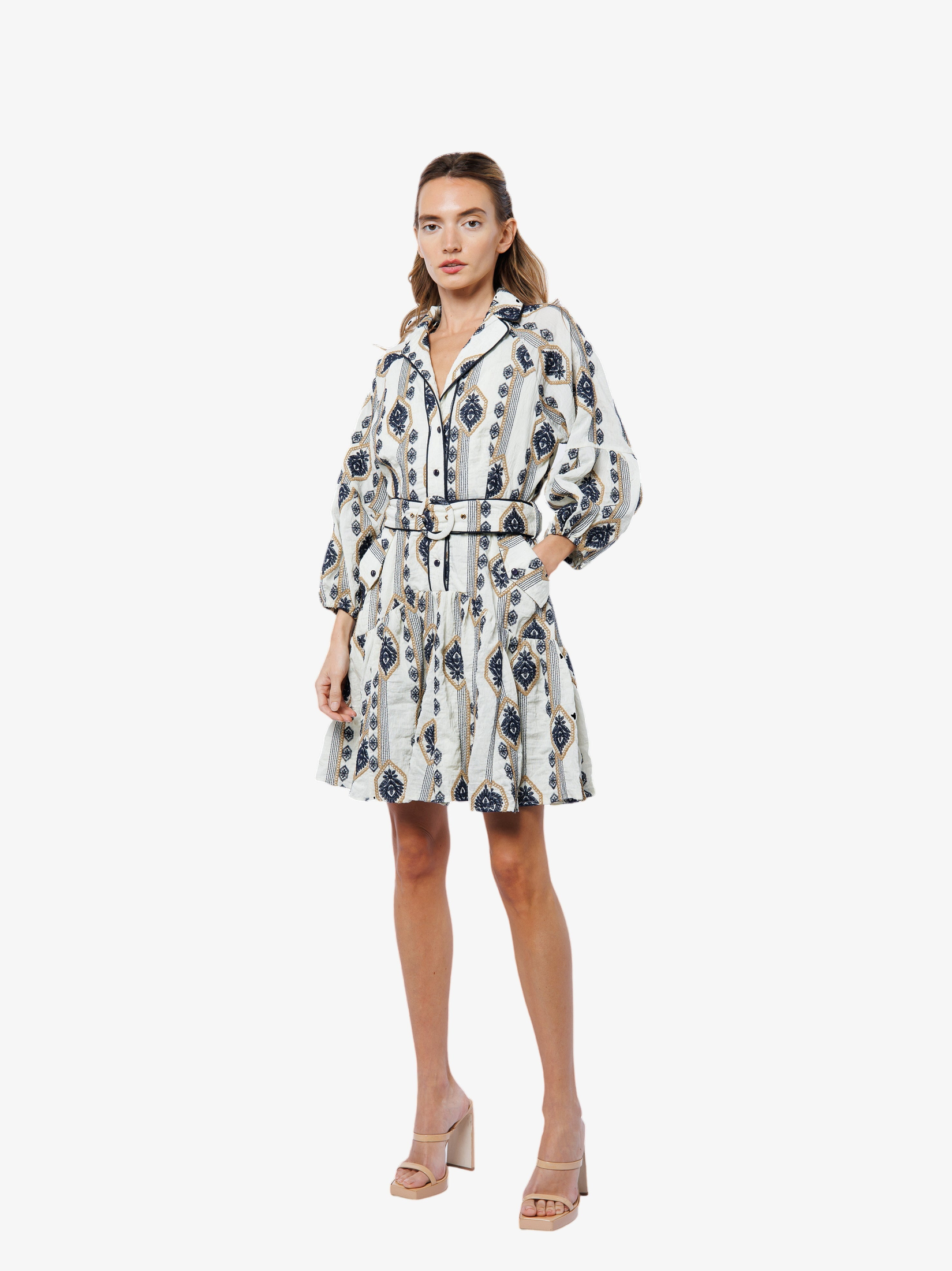 Jasper Embroidered Long Sleeve Shirt Dress