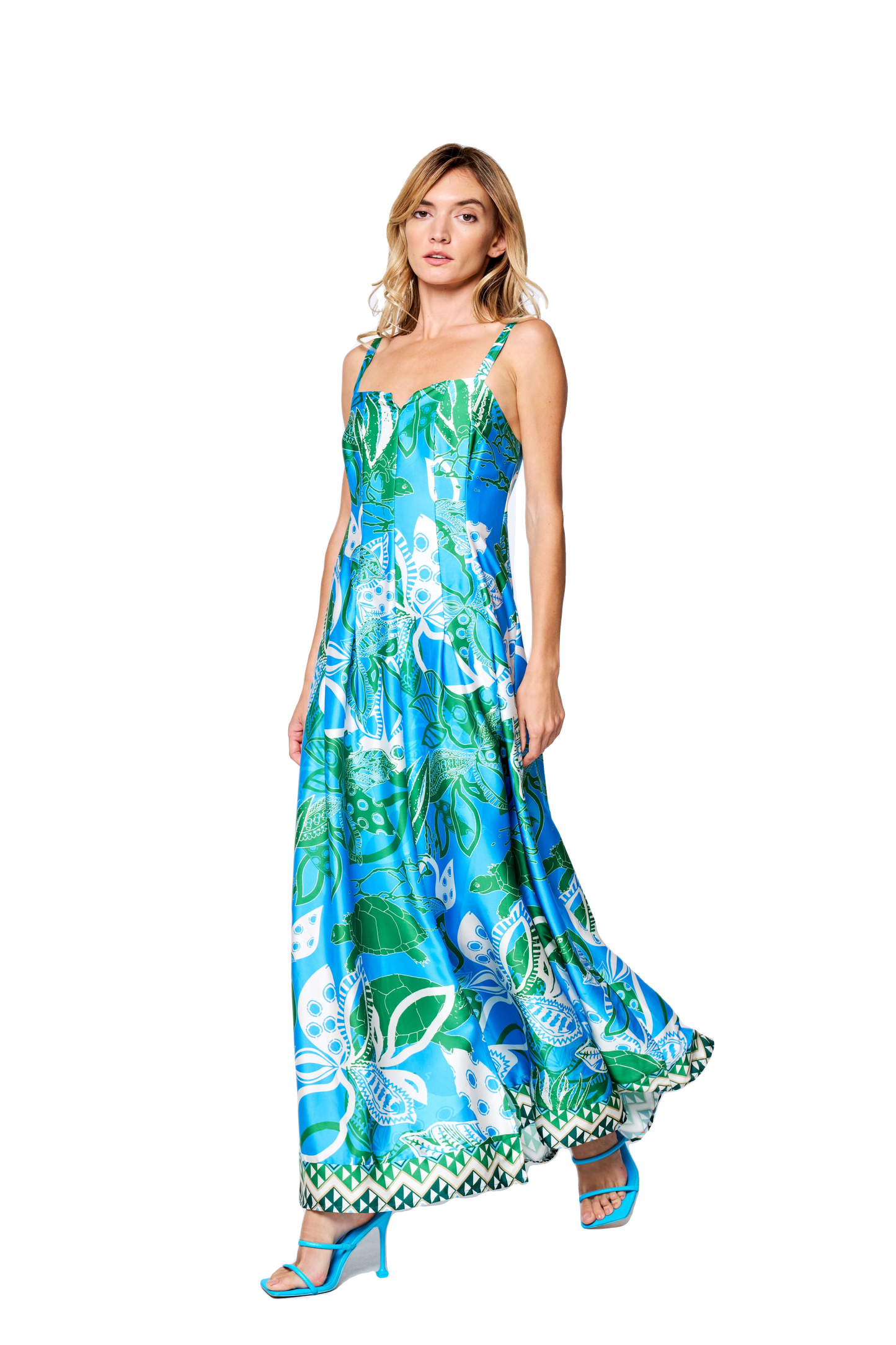 Carisa Turtle Print Front Slit Maxi Dress
