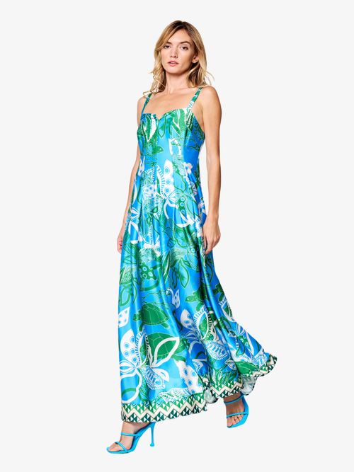 Load image 1 in gallery view. Carisa Turtle Print Front Slit Maxi Dress