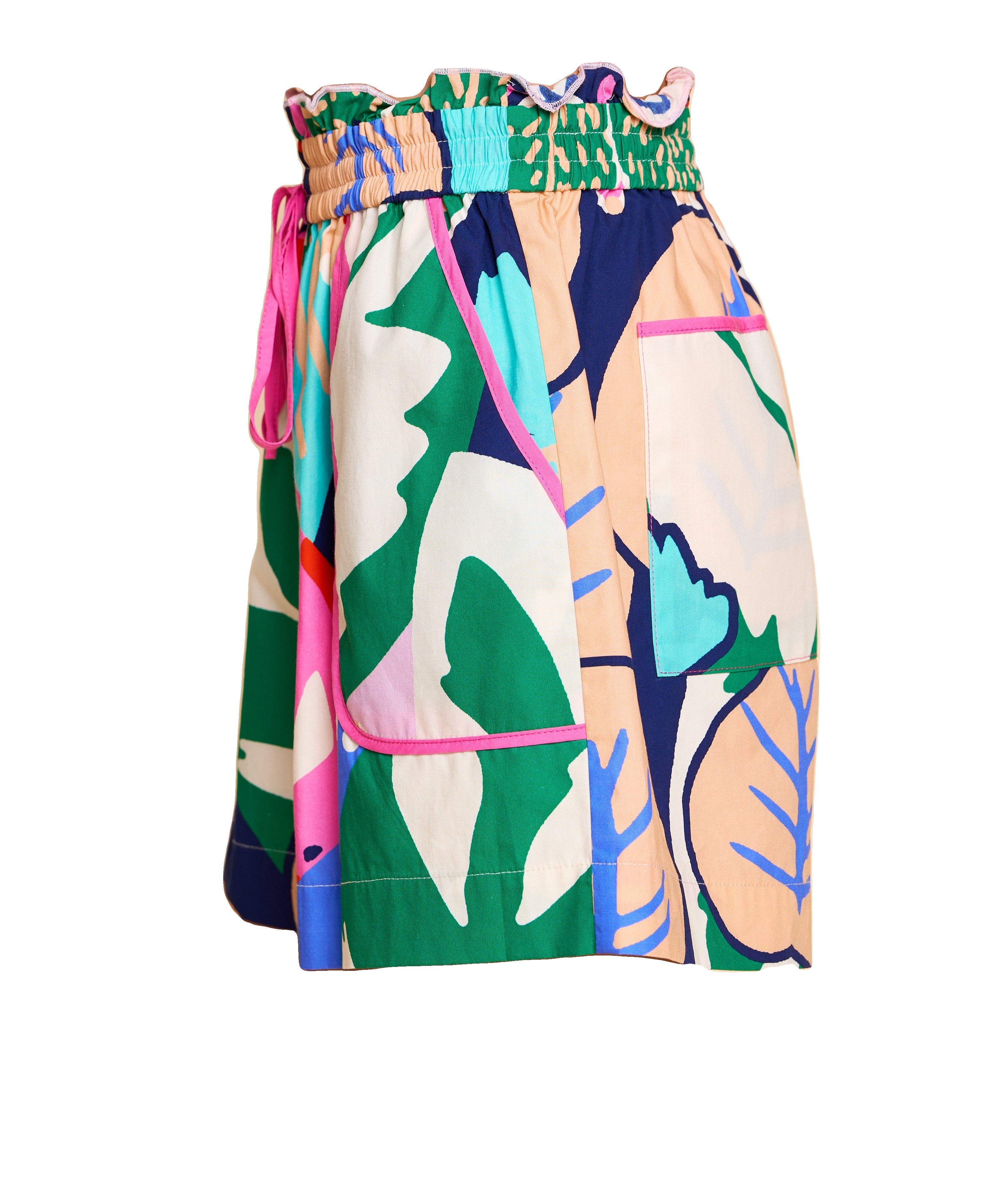 Kaiya Abstract Print High-Waisted Drawstring Shorts